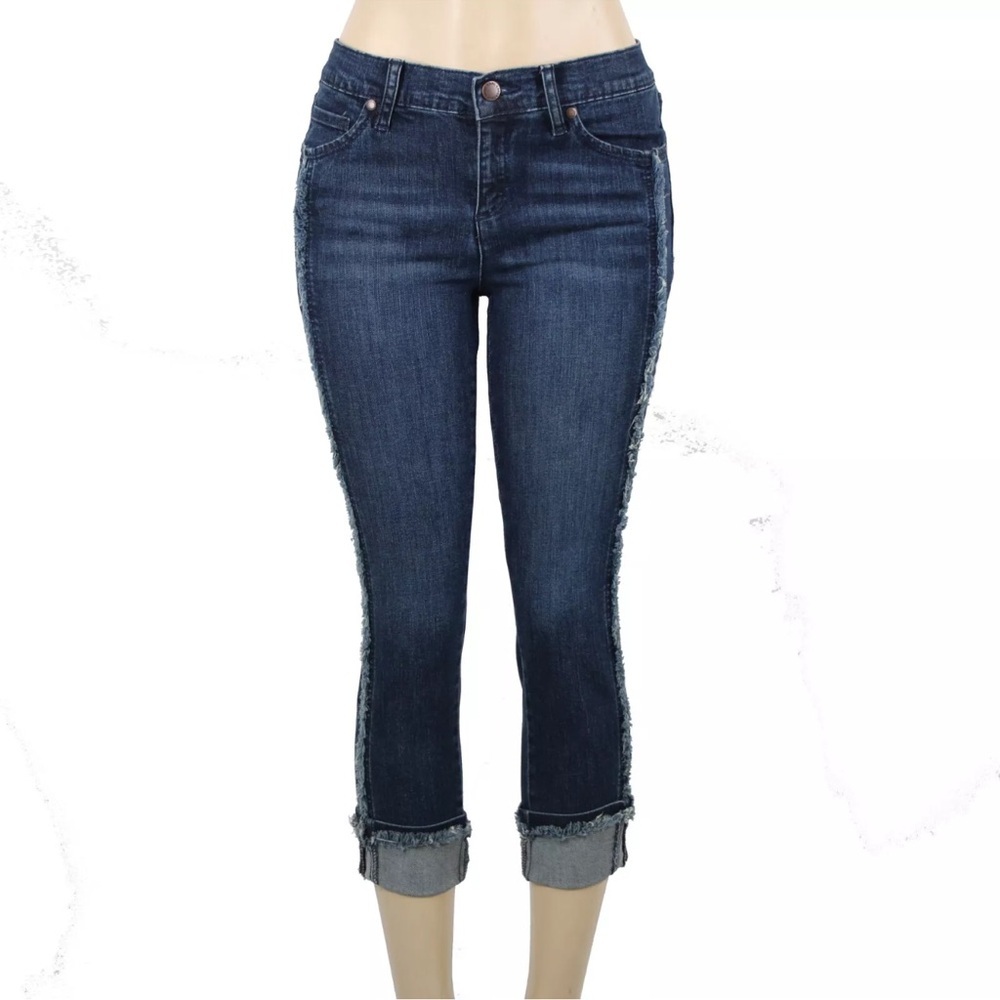 Karl Lagerfeld LIKE NEW Blue Fringe Crop Jeans Size 8